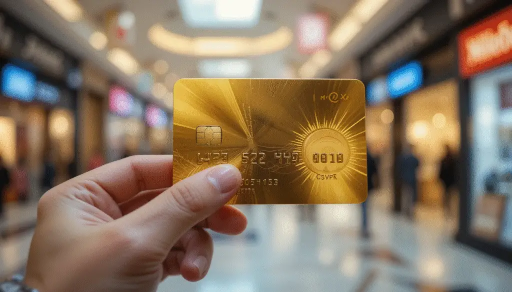 credit card purchasing power in a shopping mall background