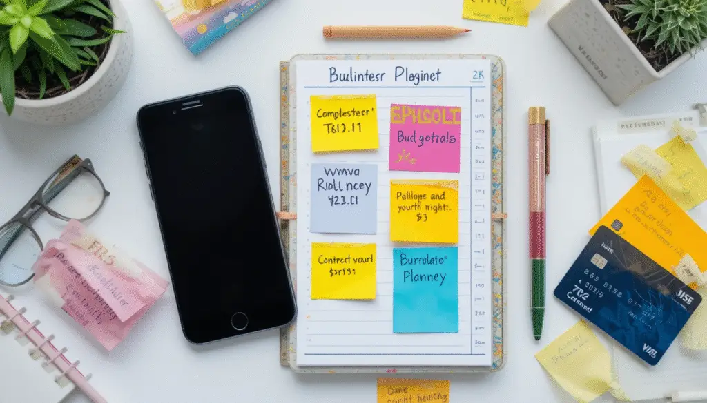 credit card budgeting tips with planner and smartphone